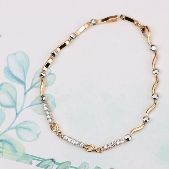 "Elegant Infinity Link Rose Gold & Silver Bracelet with Crystals, XPBL0849 - Picture 1 of 12